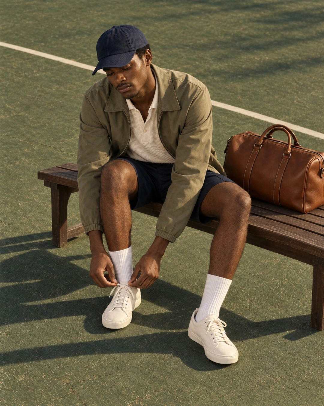 A figure kneeling with racket and tennis ball